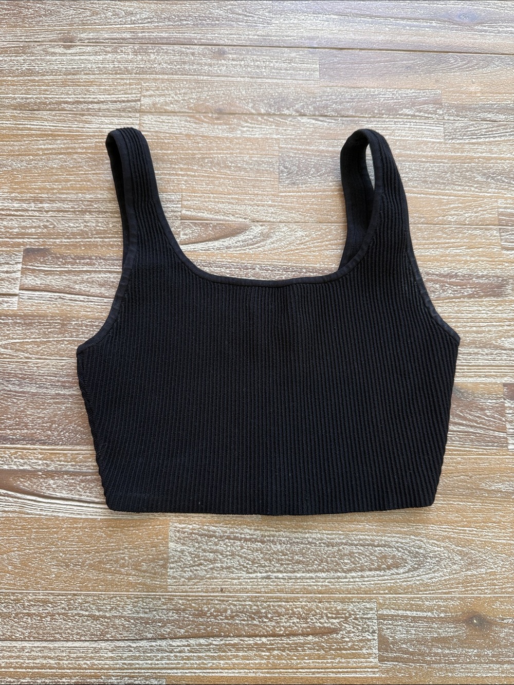 Babaton Black Ribbed Square-Neck Crop Top